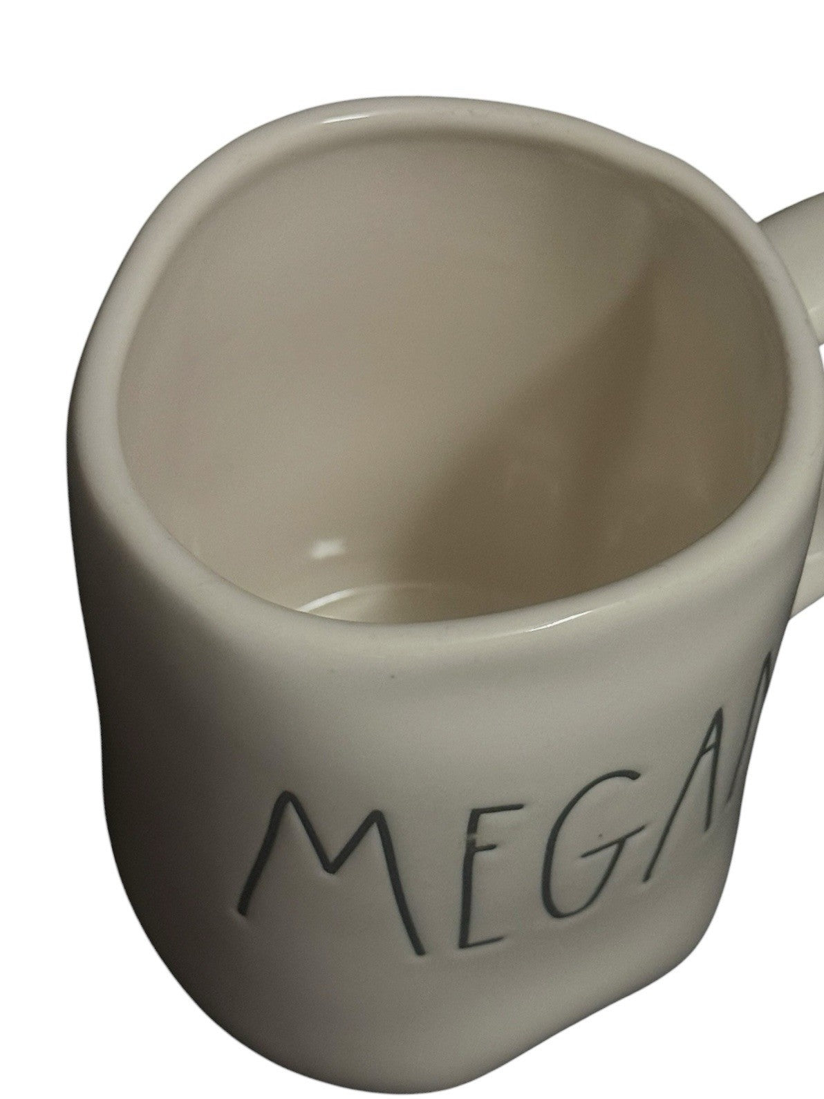 Rae Dunn MEGAN Ceramic Coffee Mug White Black Lettering 16 oz Farmhouse Cup