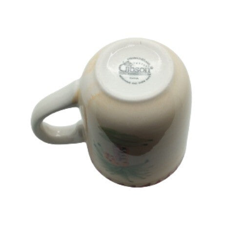 Gibson Designs OASIS PALM 3-Mugs Cups 8 oz Palm Tree Ceramic Coffee Tea Red Trim