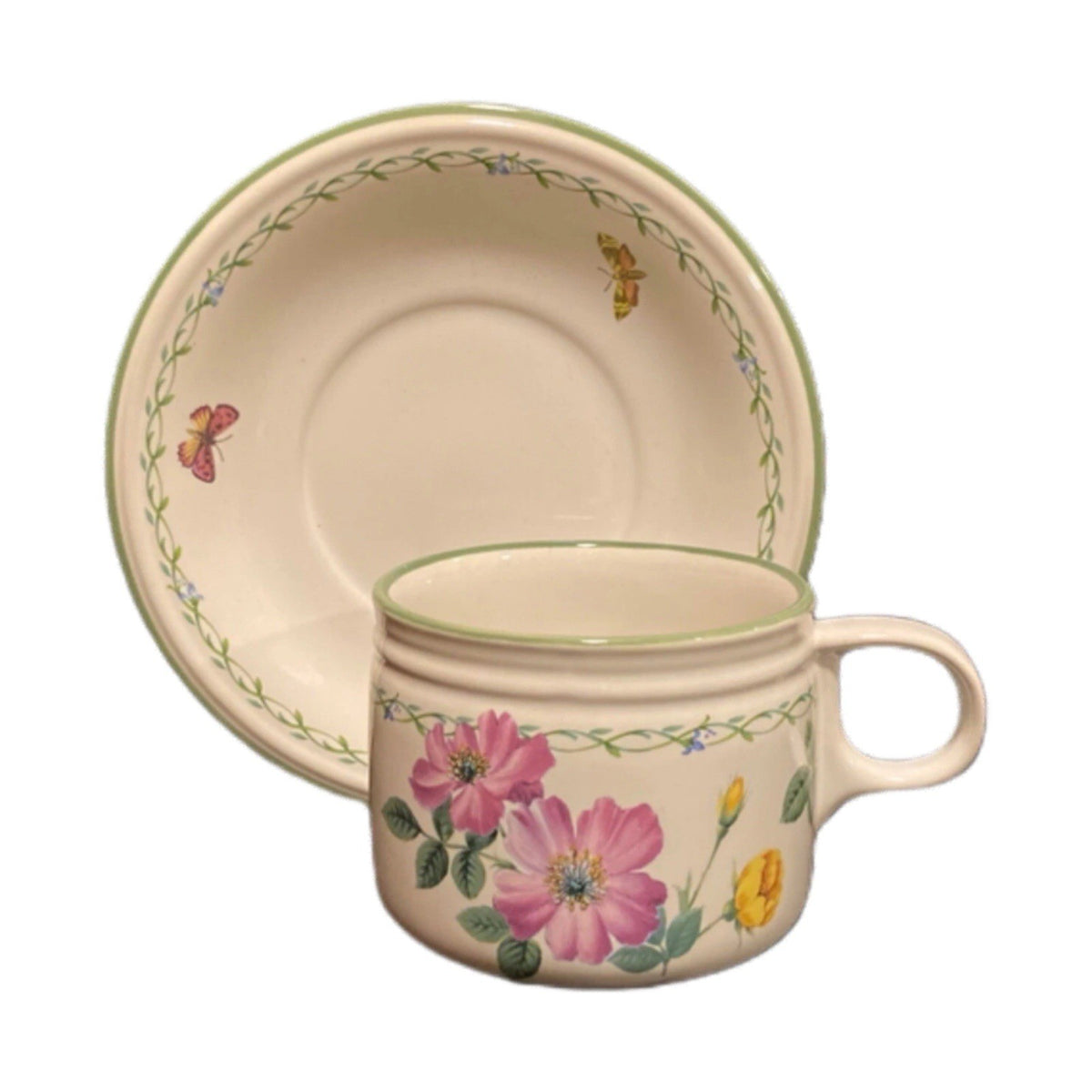Mikasa Garden Bloom Y2372 – 4 Cups & 4 Saucers Set Butterfly Floral Vines