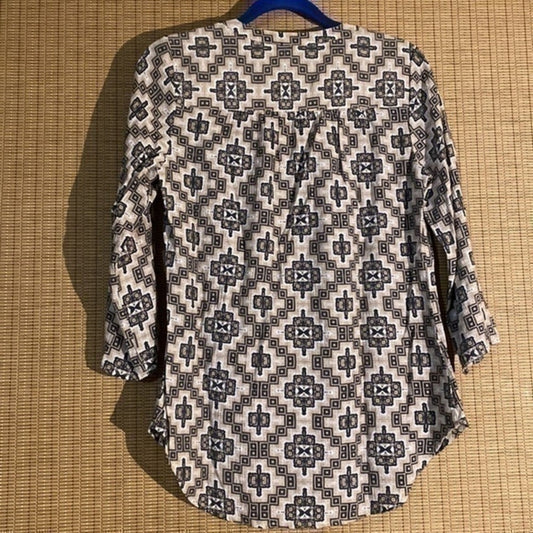 Kim Rogers Blouse Tan Black & Brown Top Small