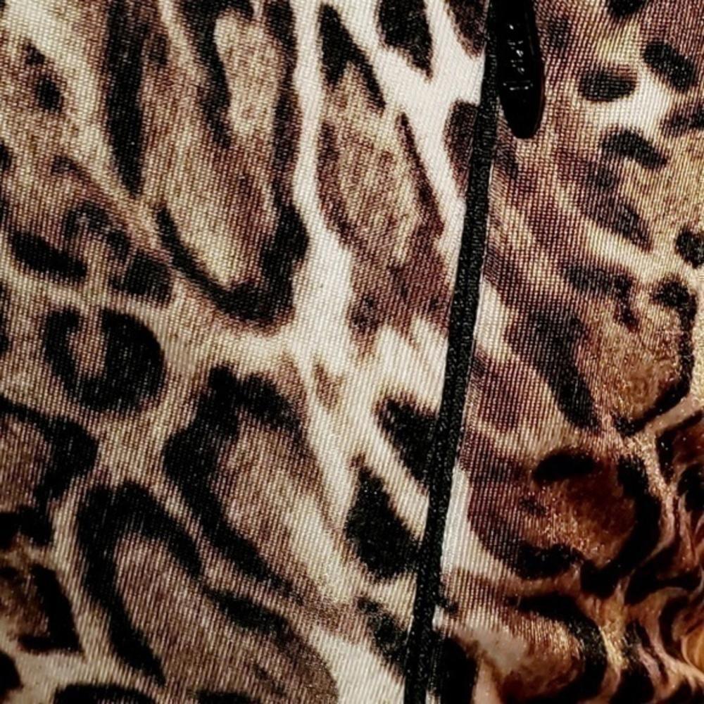 Leopard Print Bodycon Dress Woman Midi Fitted Silhouetted Scoop Neckline S