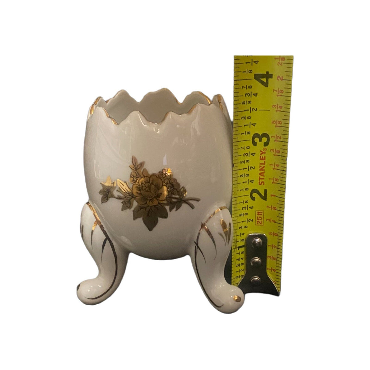 Vintage NAPCOWARE Footed Egg Cup Hand Painted Gold Flower & Trim Vase 3 Legs