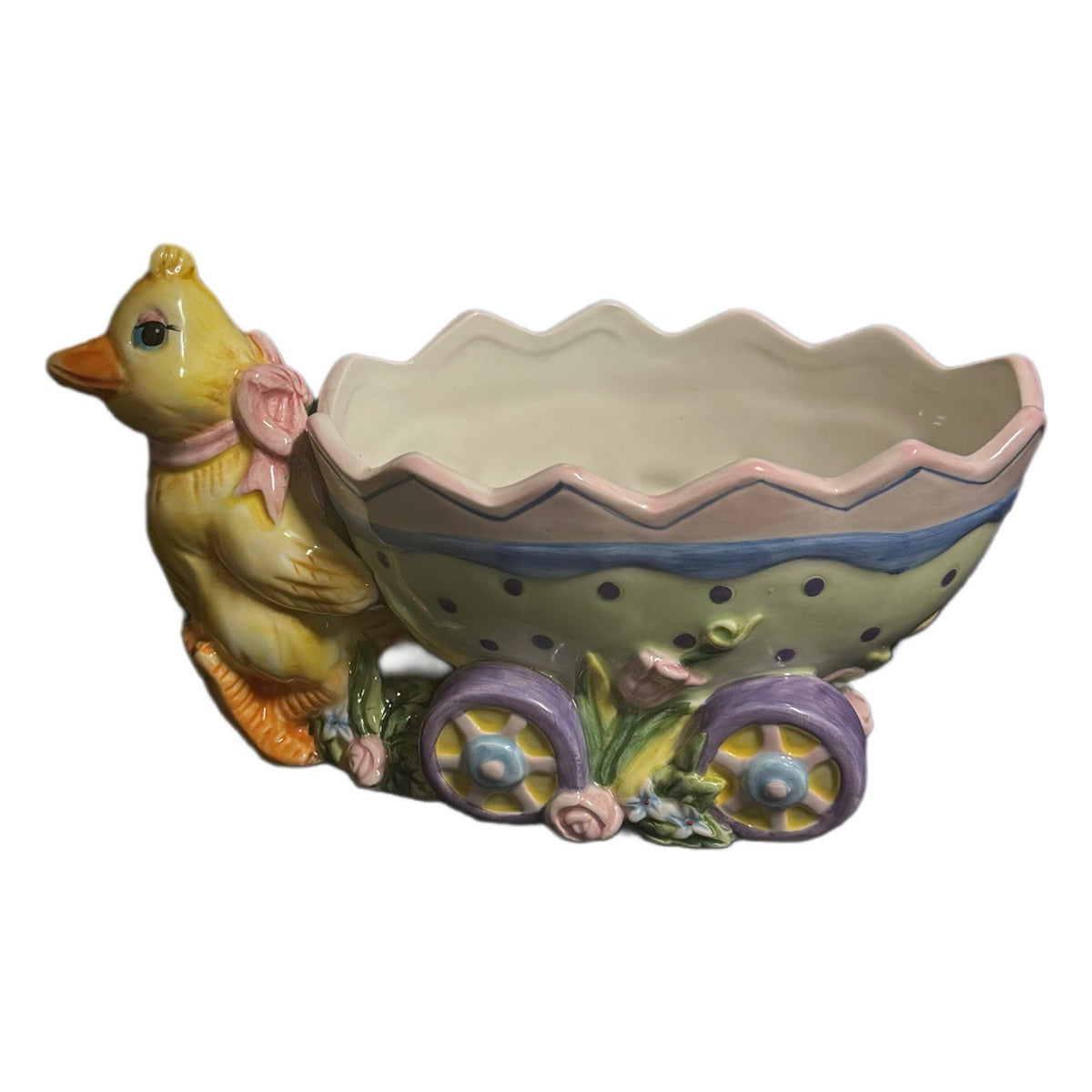 Fitz & Floyd Eggscapades Duck Jelly Bean Wagon Easter Candy Dish Planter