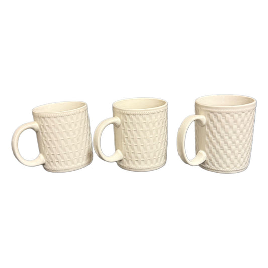 Oneida Wicker White Stoneware Set Of 3 Coffee Mugs Basket Weave