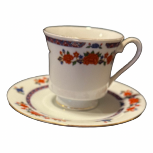 3 CROWN MING OLD IMARI Cup & Saucer Sets Jian Shiang China Faded Gold Trim
