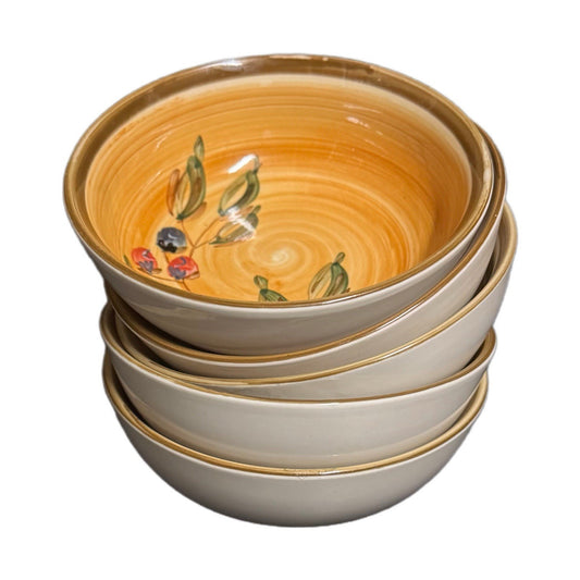 Gibson ROMAN OLIVE 5 Cereal Soup Bowls 6” Hand Painted Yellow Olive Branch