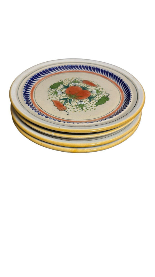 Vintage Set of 4 Erandi Tonala Mexico Hand-Painted Dinner Plates Toscana 11”D