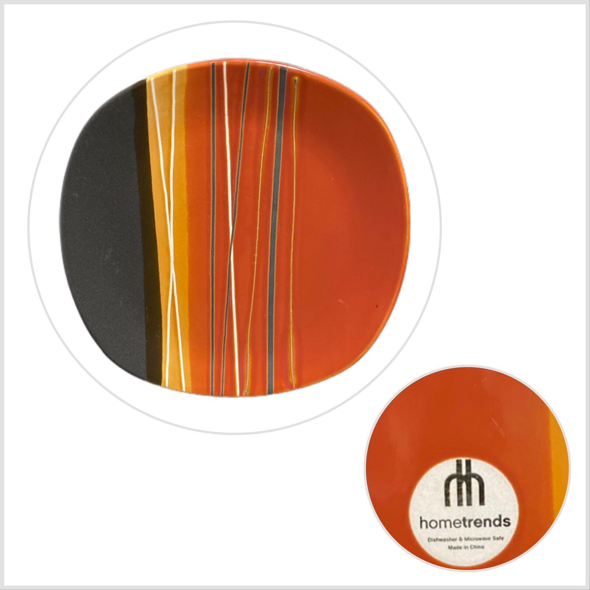 Home Trends Bazaar Red Square Dinner Plates Set of 3 Striped Stoneware 10 3/4”SQ