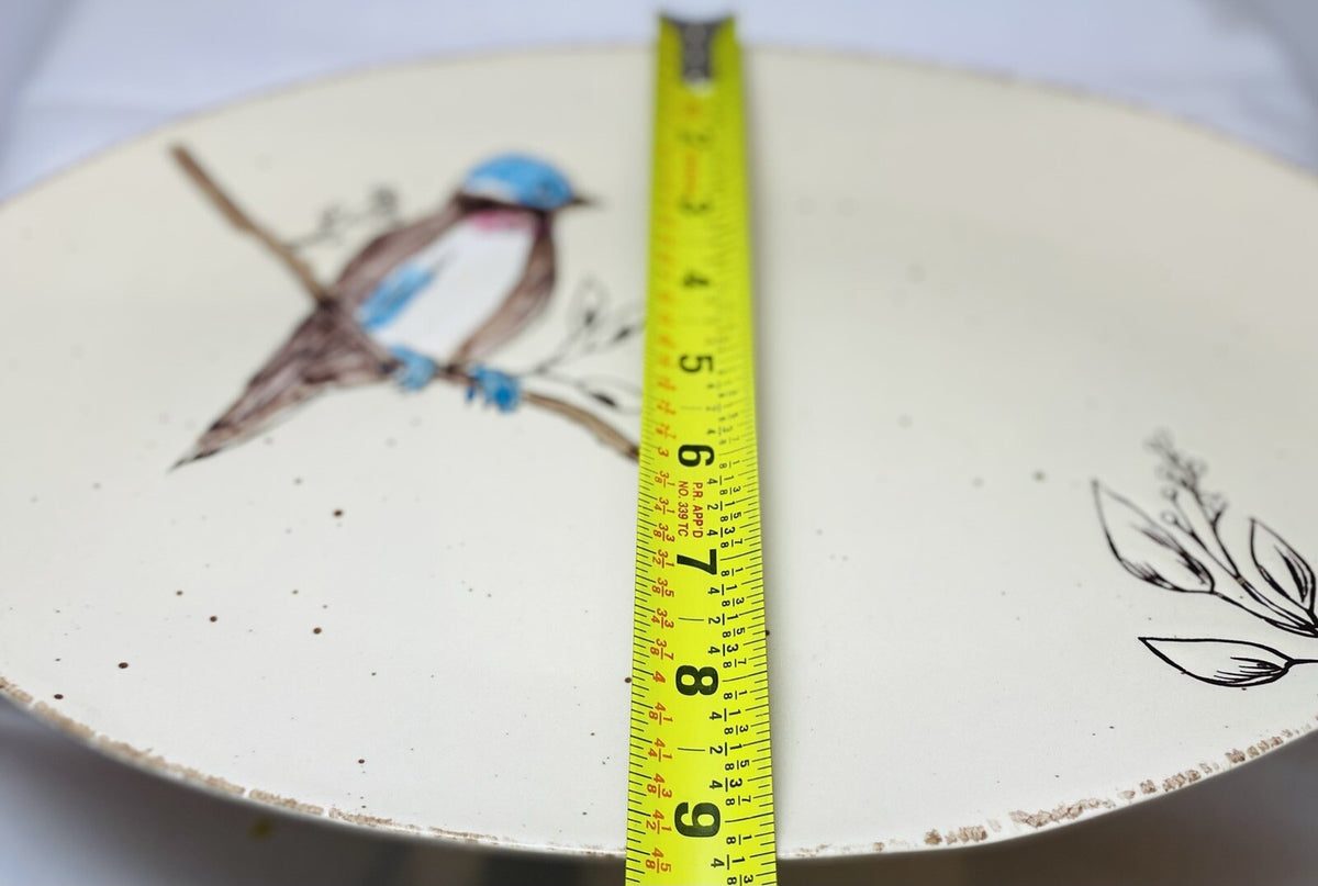 Inhomestylez Oval Ceramic Platter – Hand-Painted Bird Branch Design – 14”