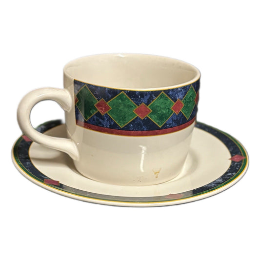 Pfaltzgraff AMALFI Classic 4-Cups 4-Saucers Tea Coffee Ceramic Geometric Design