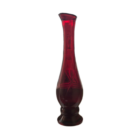 Avon Ruby Red Glass Swirl Bud Vase (Vintage, 1980s)