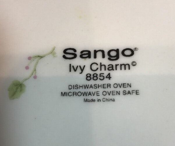 Sango IVY CHARM Chop Plate, Creamer, Sugar Bowl & Lid Service Set 8854 Oven Safe