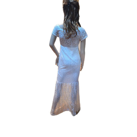 Lace Maxi Dress Maternity Bridal Mermaid V-Neck Cap Sleeves Woman