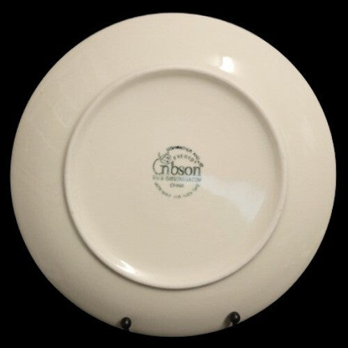 Gibson Designs CONCORDIA Dinner Plate 10 1/8" Blue Yellow Bands & Fruits