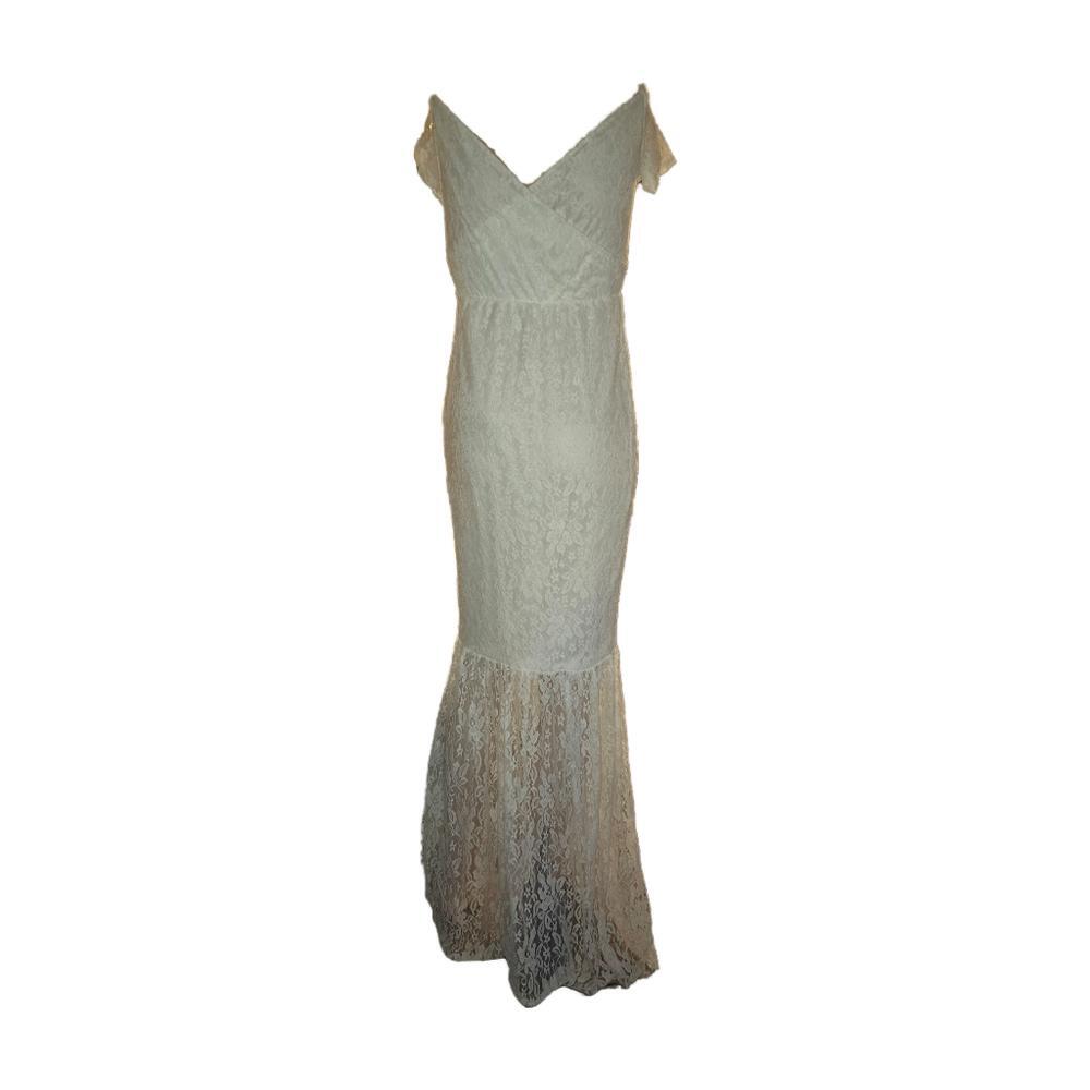 Lace Maxi Dress Maternity Bridal Mermaid V-Neck Cap Sleeves Woman