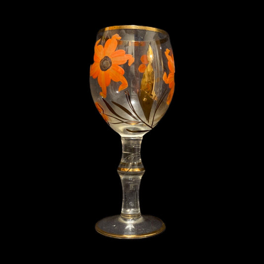 Bohemian Romanian Hand-Painted Cocktail/Juice Glasses, Set of 3 — Floral, Gold Trim (Vintage)