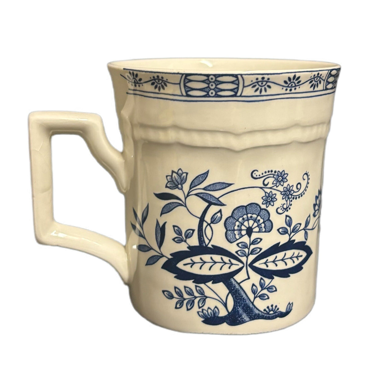 Vintage 2-Kensington Mugs Staffordshire England Ironstone Coffee Cup Blue Ivory