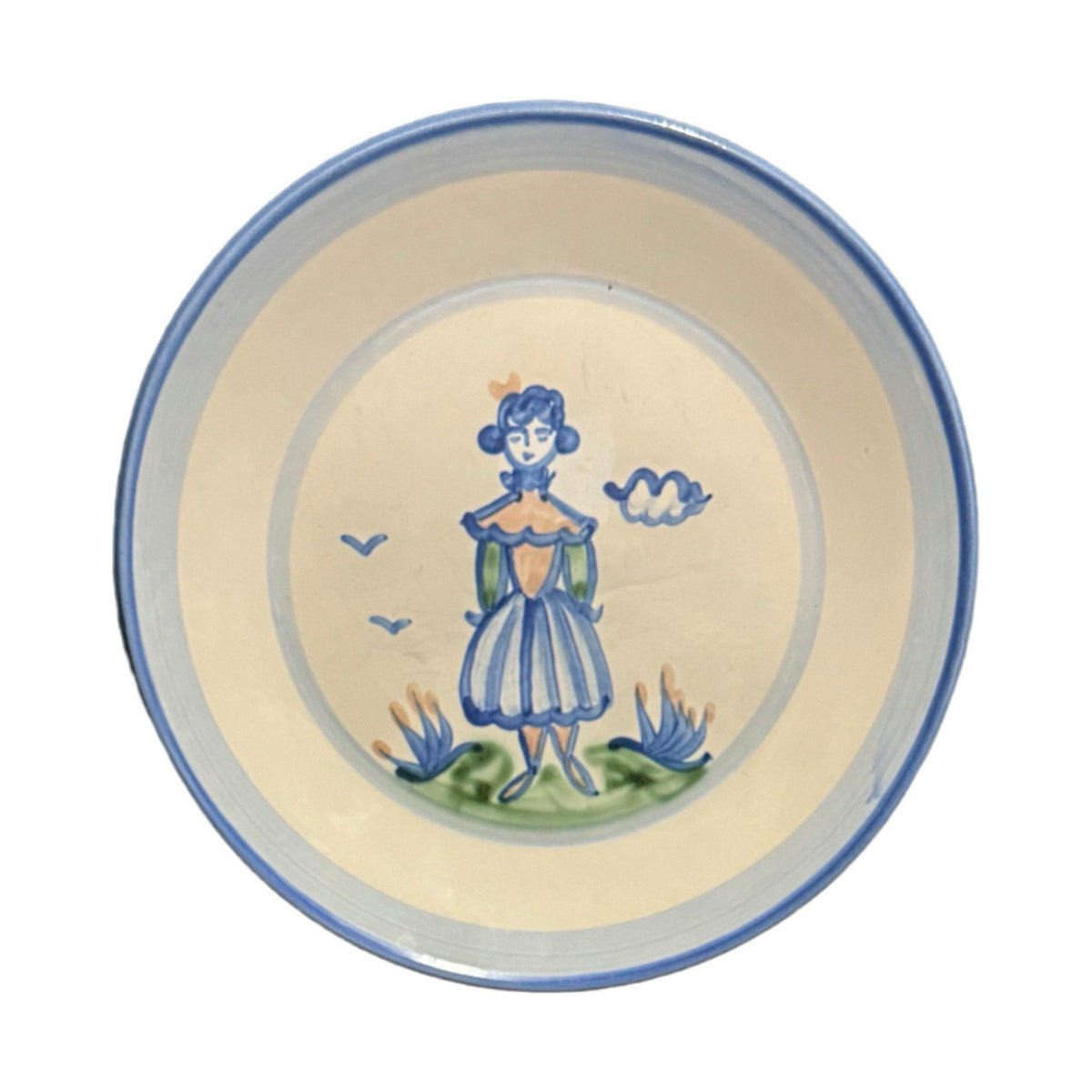 MA Hadley Pottery Plates Set of 2 Farmer Man Woman Hand Painted USA Folk Art