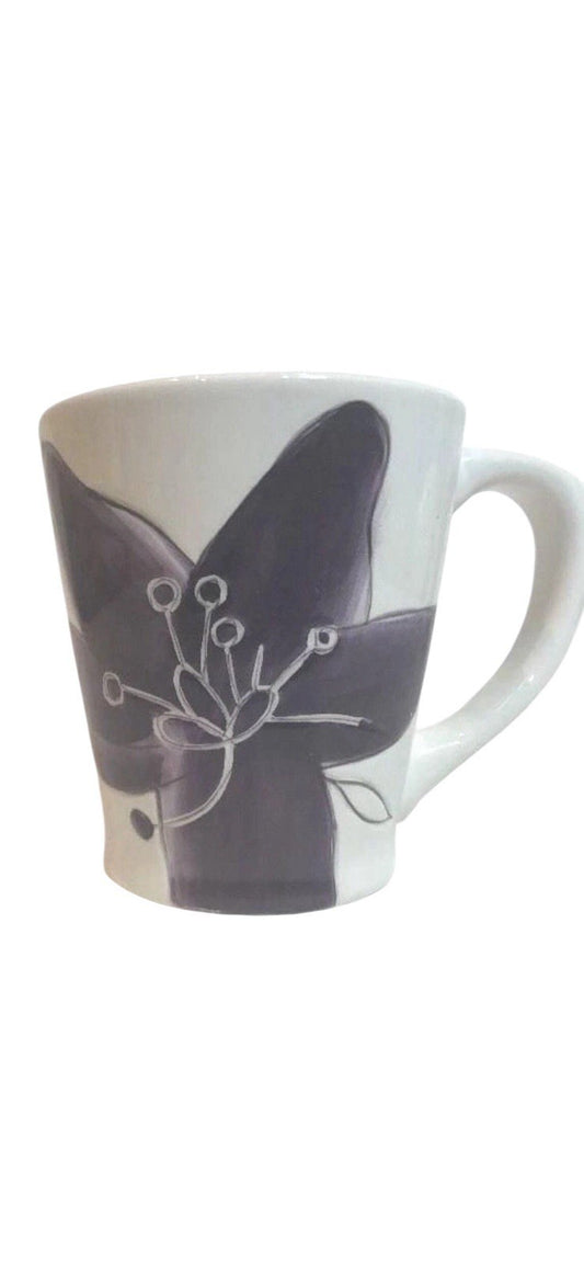Laurie Gates Anna Plum Floral Ceramic Coffee Mugs Set of 4 Cups