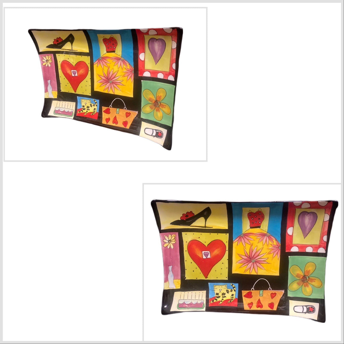 Naylor Designs Hand Painted Platter Wall Plate Hearts Shoe Bag Art Hanging 13”L