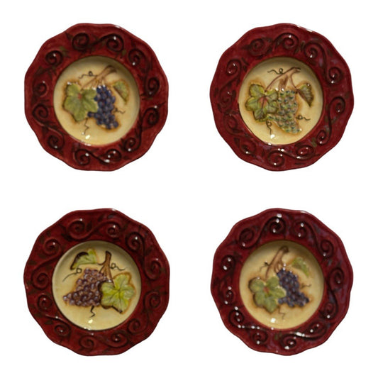 Certified Intl. Kate McRostie Grape Plates Set of 4 Vineyard Red Rim 5.5”