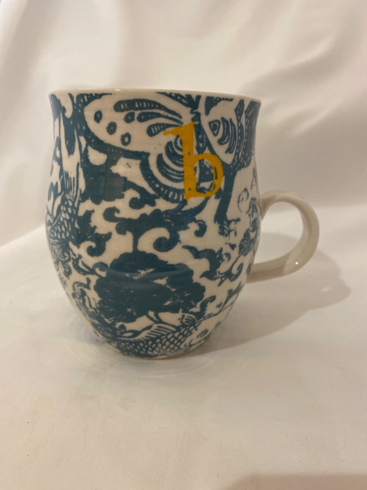 ANTHROPOLOGIE Homegrown Initial Mug Monogram Personalized Name Floral Coffee Cup