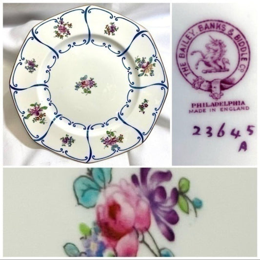 Rare BAILEY BANKS & BIDDLE 5-Dinner Plates Octagonal England 23645A Floral