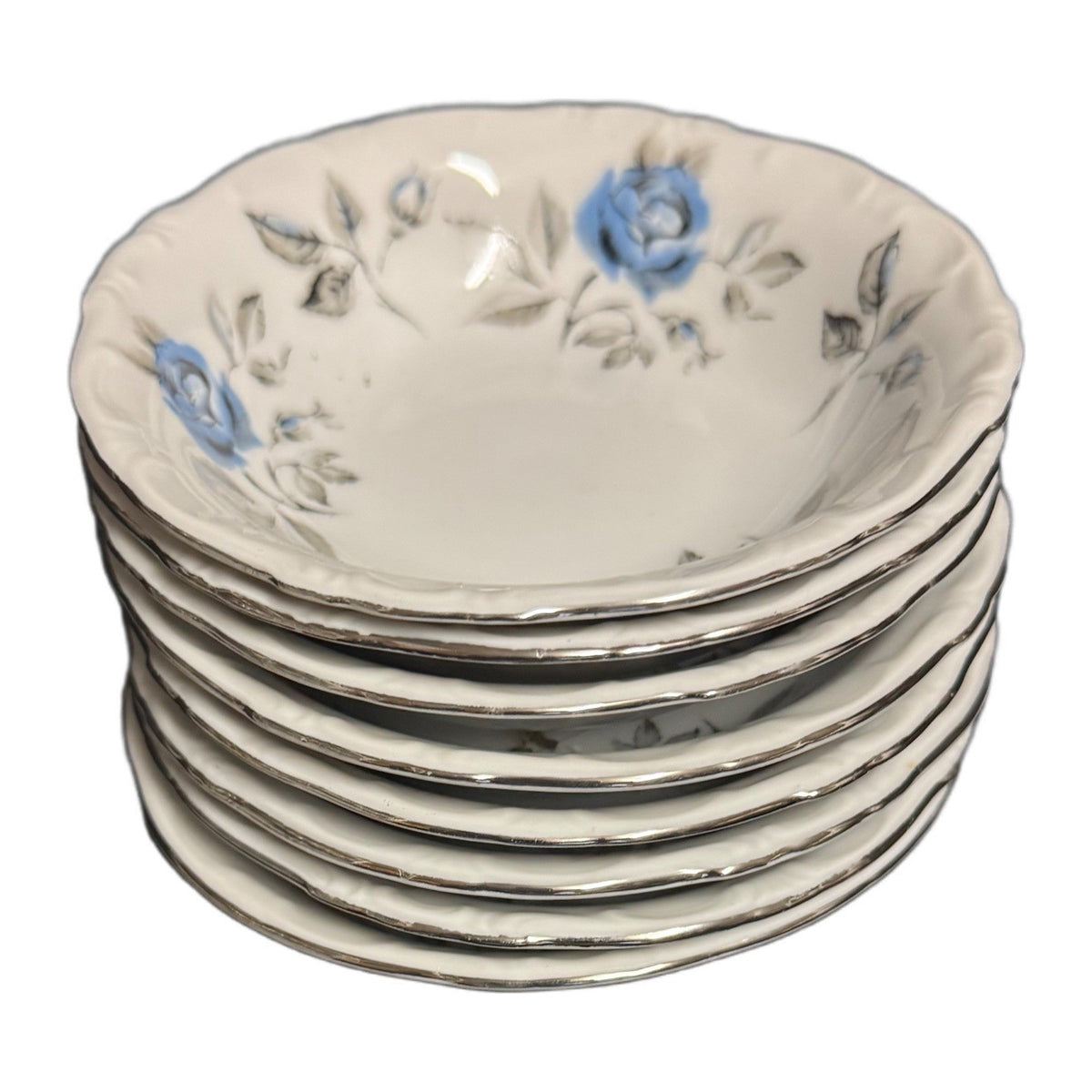 Set of 8 Hertel Jacob Bavaria Germany Louise Fruit Bowls Blue Rose 5 1/8”D