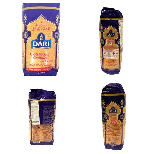 2 Packs DARI Whole Wheat Couscous 1kg Moroccan Couscous Complet High Fiber Produ