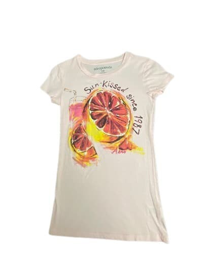 Aeropostale T-Shirt Sun kiss Since 1987 Women White Pink Black Yellow Cotton Tee