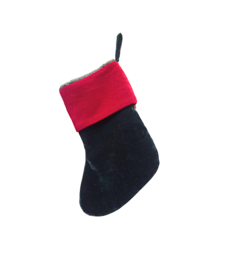 VINTAGE VELVET CHRISTMAS STOCKING POINSETTIA RED GREEN APPLIQUÉ