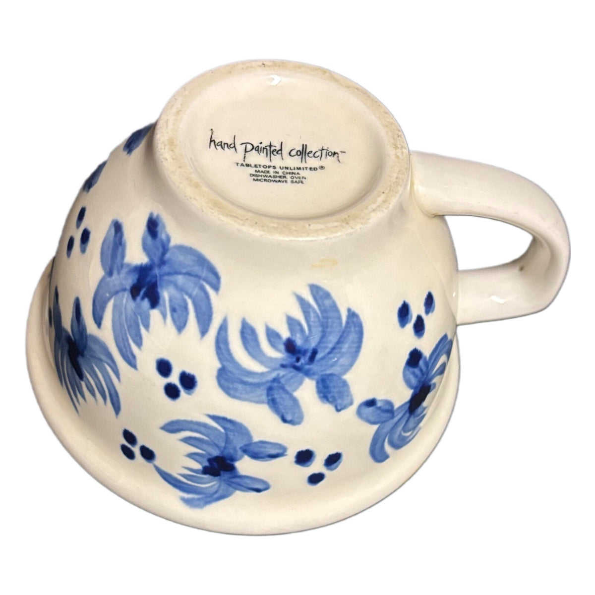 Hand Painted Collection 2-Mugs Tabletops Unlimited Blue Floral Coffee Tea Cups
