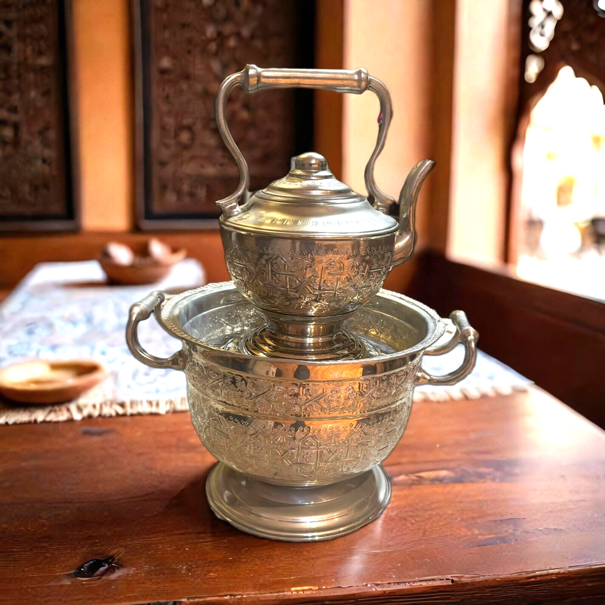 Moroccan Basin & Kettle Traditional Hand Wash Hand Hammered Brass Nickel Silver
