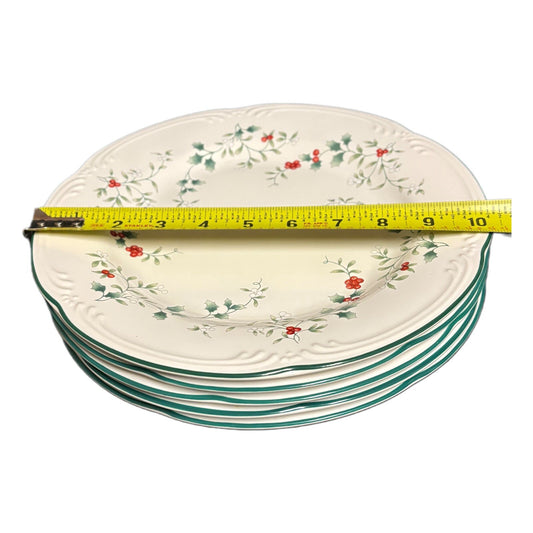 Pfaltzgraff WINTERBERRY 5-Dinner Plates Holly & Berries White Dinnerware