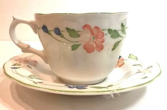 Nikko BORDEAUX 4-Cups 4 Saucers Provincial Designs Japan Blue Orange Flowers