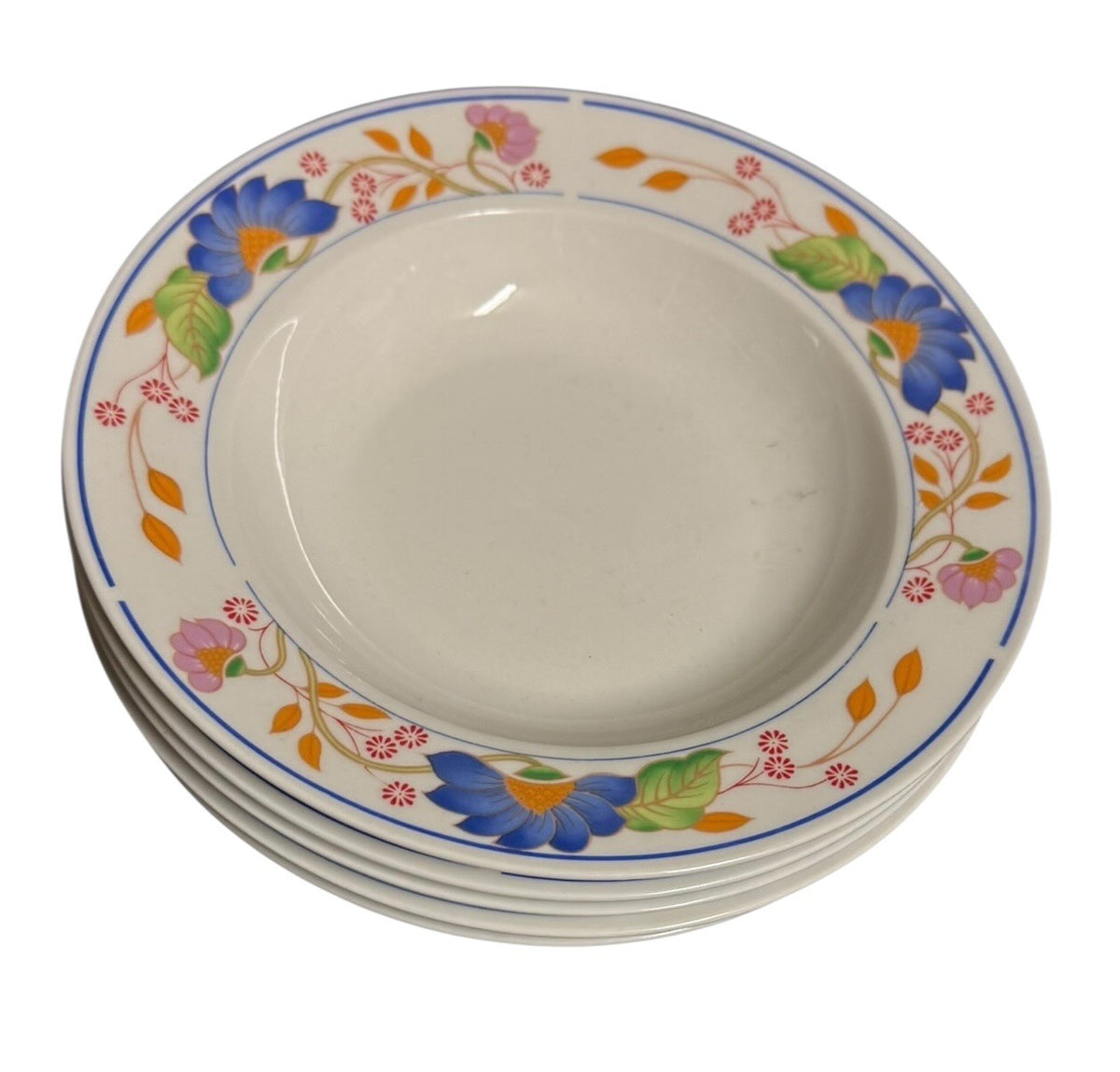 Allied Design Floral Soup Pasta Bowls 9”D Blue Pink Orange Set of 5