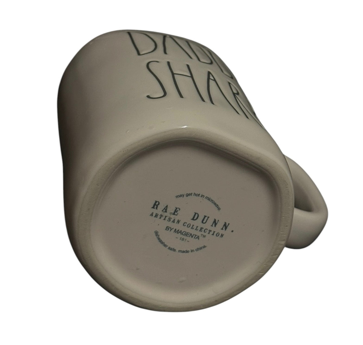 Rae Dunn DADDY SHARK Ceramic Coffee Mug White Black Lettering 16 oz
