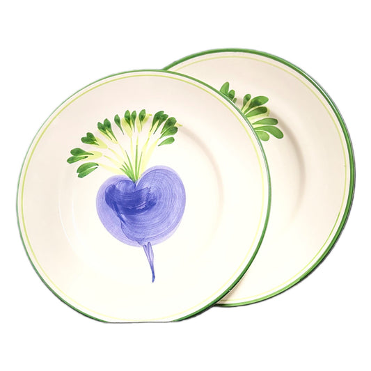 PIZZATO Italy 2-Dinner Plates Hand Painted Carrots Beet Ceramic White Green Trim
