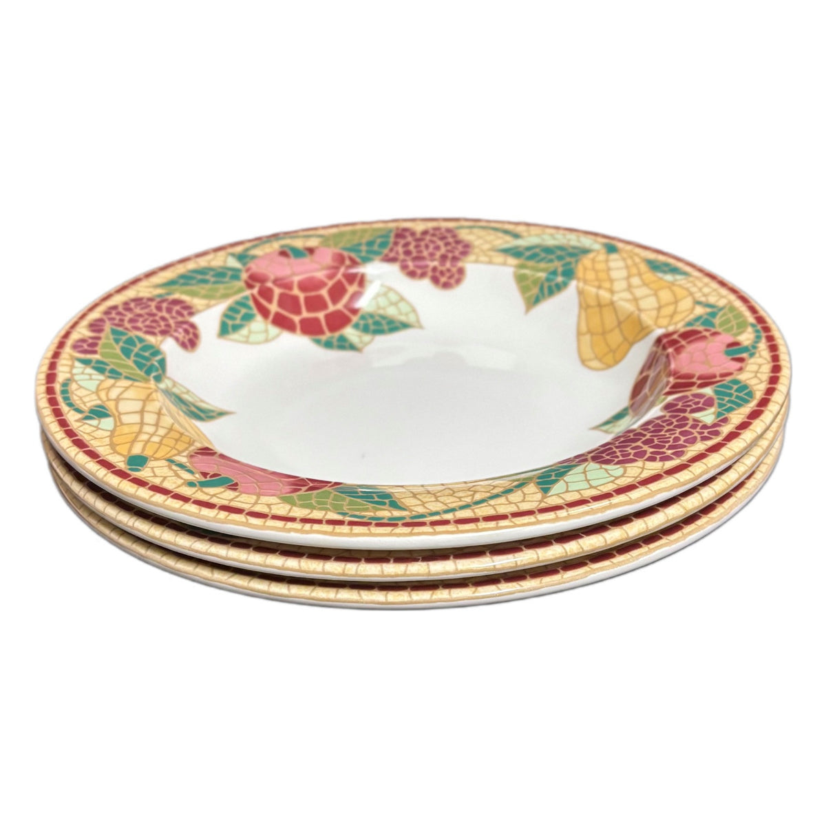 Pier 1 Imports MOSAIC FRUIT 3- Soup Bowls ITALY Earthenware Pasta Dishes