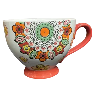 Hand-painted floral mandala footed mug