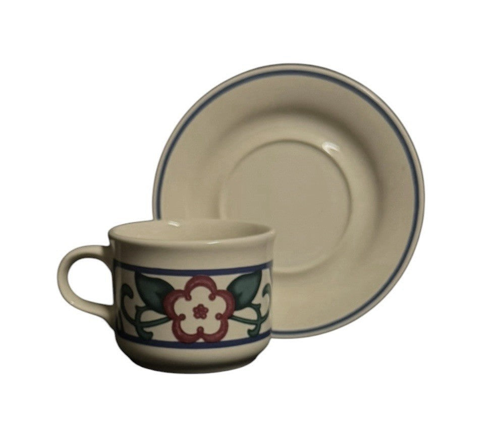 Pfaltzgraff Arbor Vine Set of 4 Cups and Saucers Stoneware Coffee Tea Floral