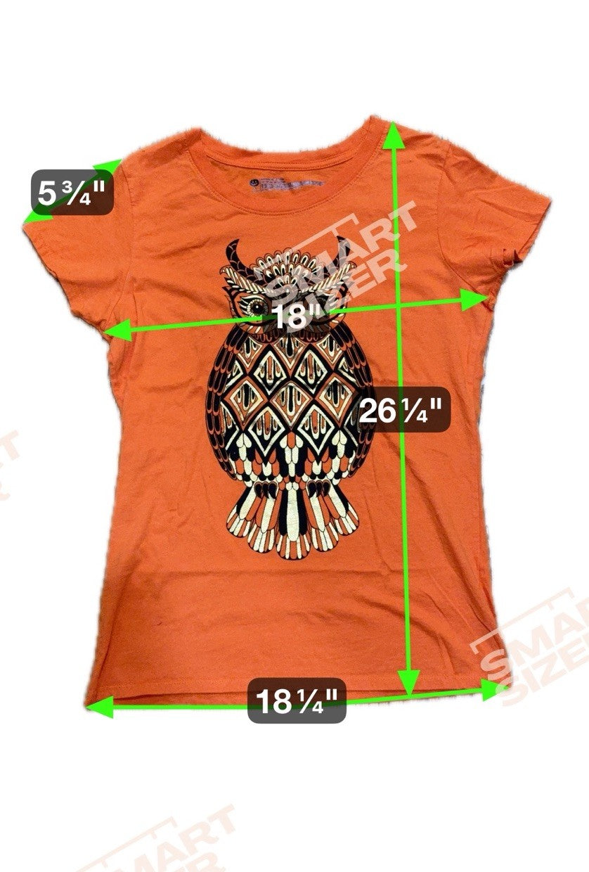 Owl Embellished Sequin Beaded Orange Graphic Tee Women Girls M 8-10 Casual Top