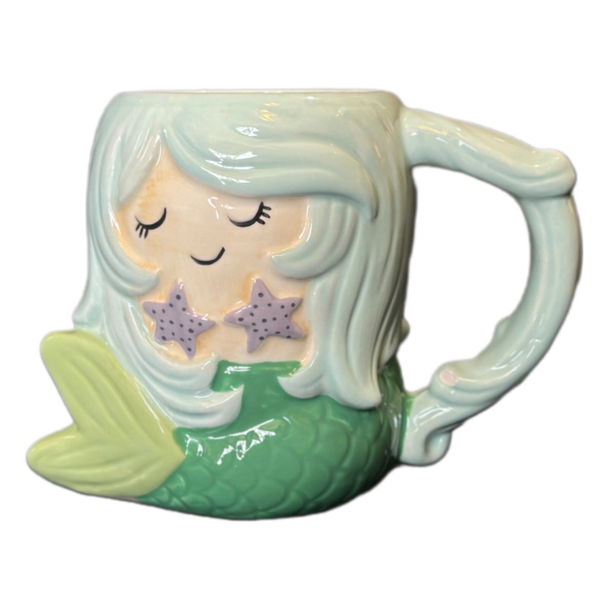 TAG Mug 3D Seafoam MERMAID Ceramic Coffee Tea Cup Mermaid Kisses Starfish Wishes