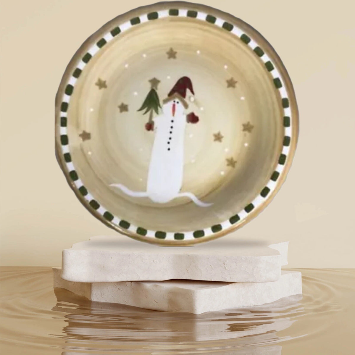 Sonoma Life Style 4-Salad Plates Snowman Trees Dessert Winter Holiday Dinnerware