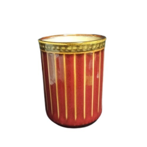 Gibson Elite ARTISTE RED Mug 10oz Brown Rim Ribbed & Dots Coffee Tea Ceramic Cup