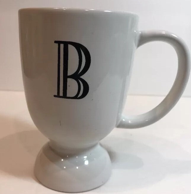 HAUSENWARE Pedestal Mug Initial B Ceramic Tea Coffee Cup Off White Monogram
