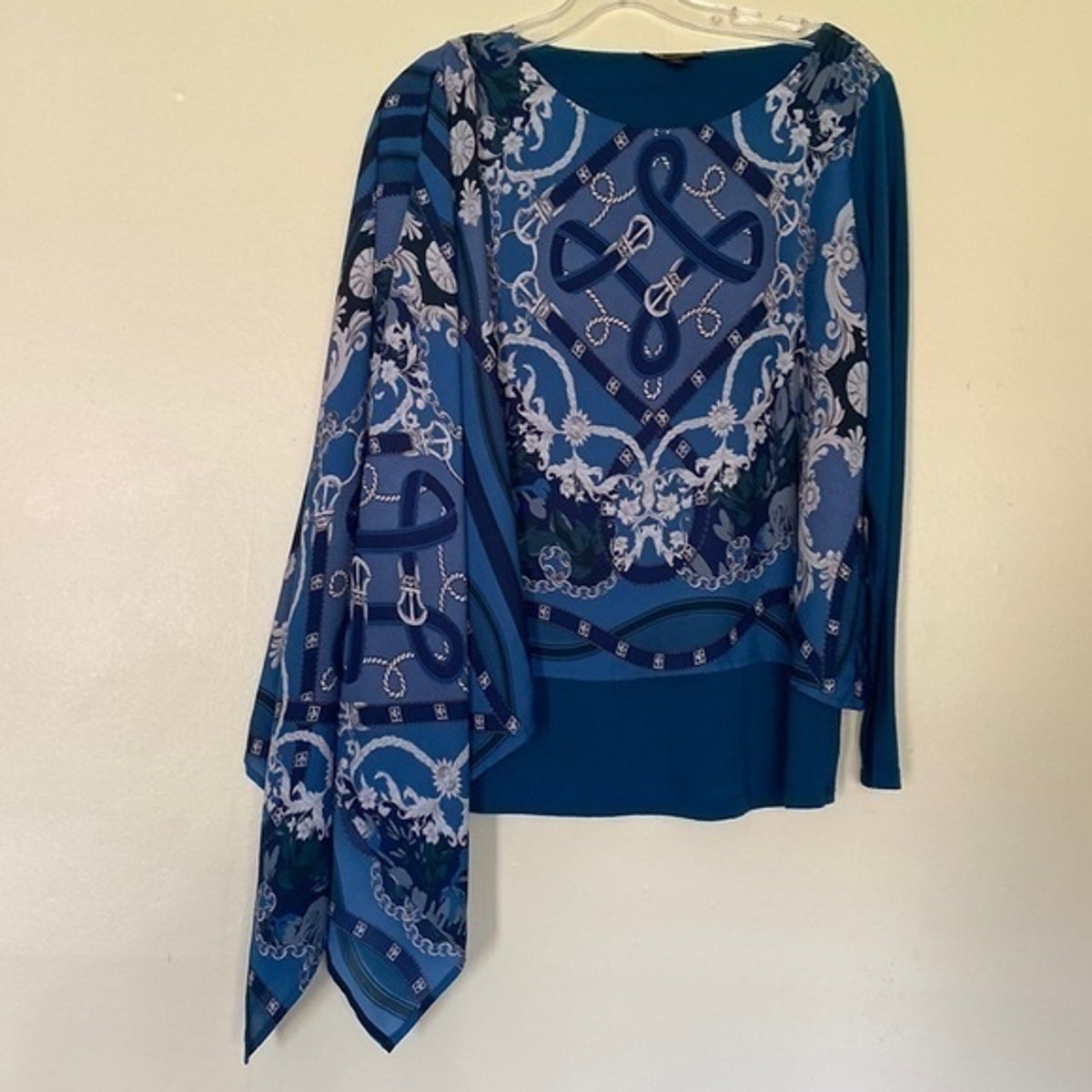 DG2 by Diane Gilman Printed Scarf Overlay Long-Sleeve Knit Top S