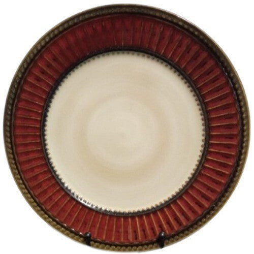 Gibson Elite ARTISTE RED 2-Dinner Plates 10 ½” D Red & Brown Rim Ribbed and Dots