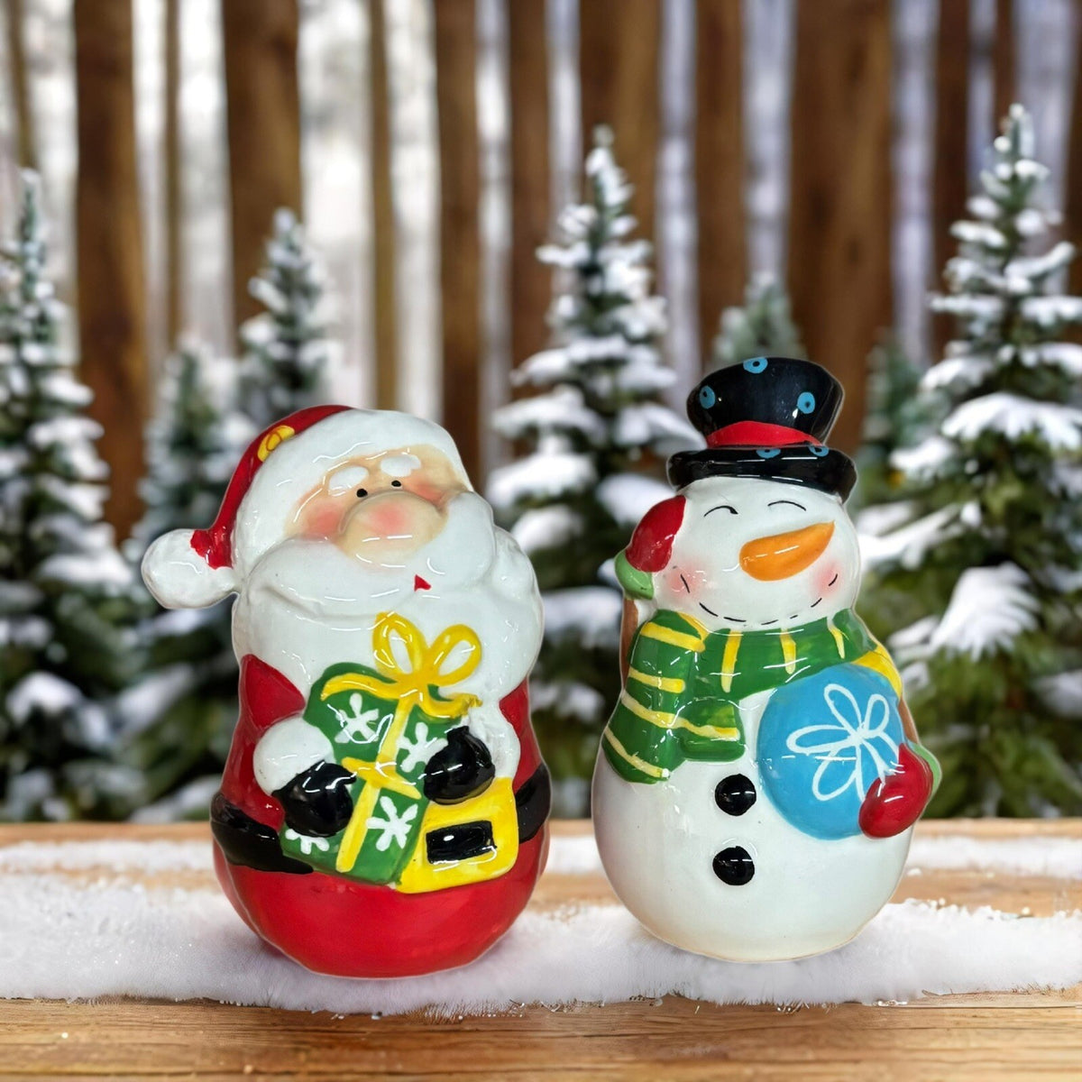 Santa Claus And Snowman Ceramic Salt & Pepper Shakers