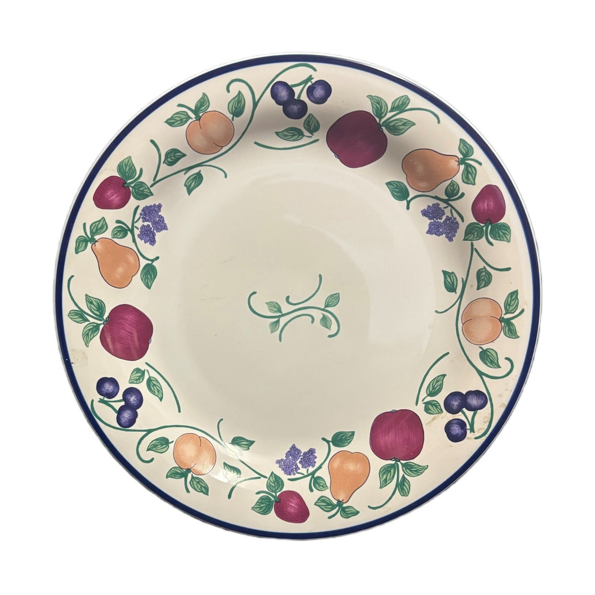 A Princess House 4-Dinner Plates Orchard Medley Fruit Border Indonesia 10 5/8" D